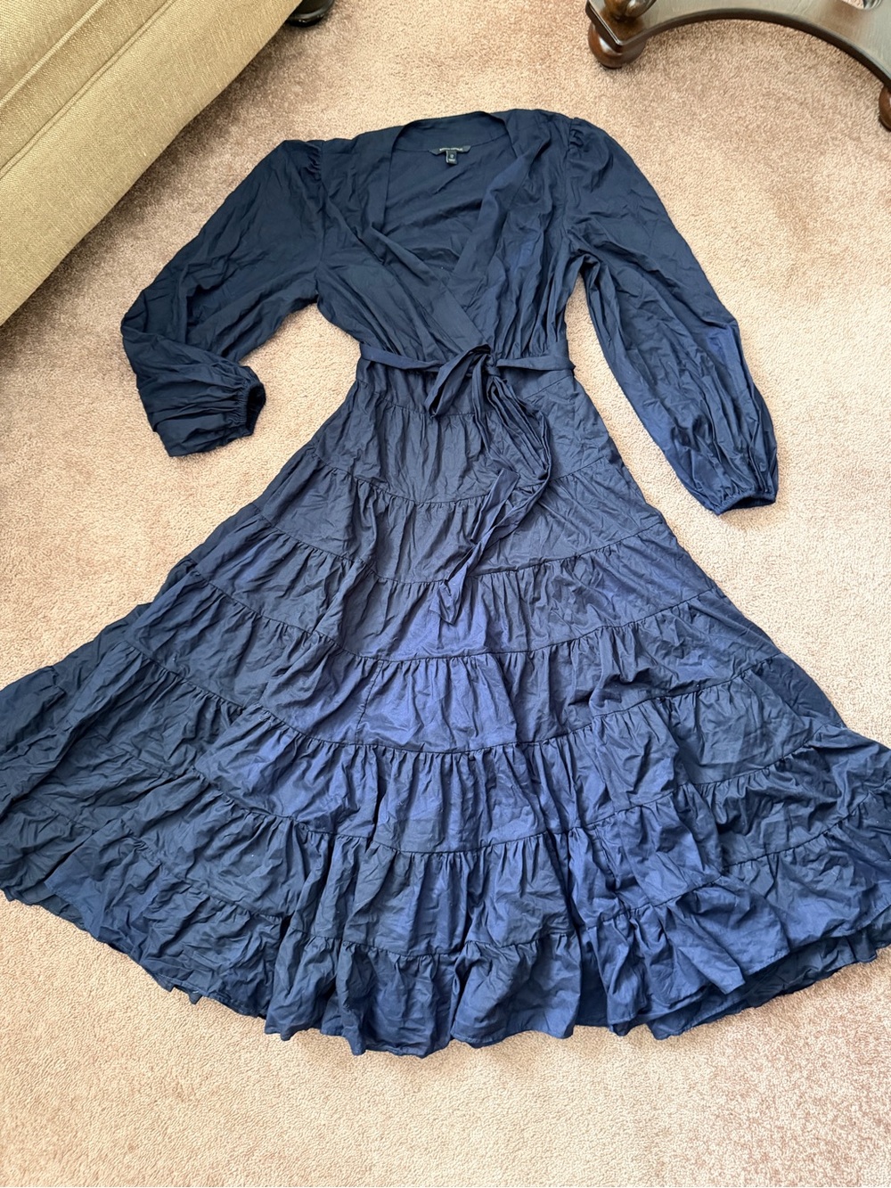 Banana Republic Navy Tiered Wrap Maxi Dress with Long Sleeves